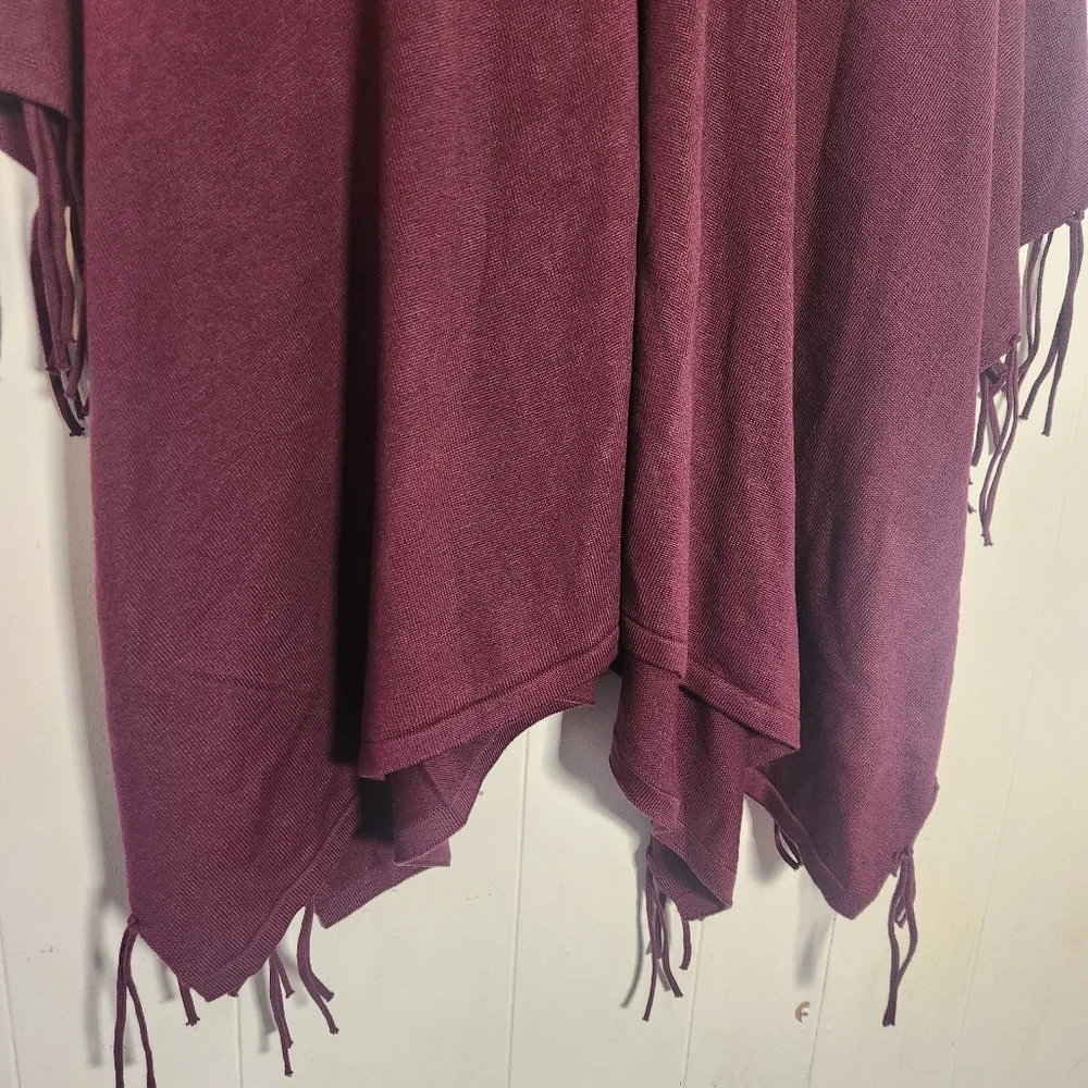 Chicos Monrovia Lace-up Fringe Poncho Shrug One Size Maroon Burgundy - Picture 6 of 14